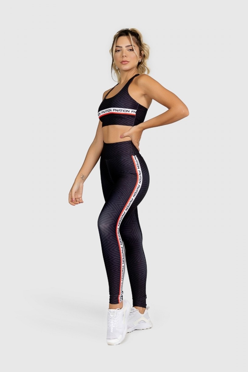 Calça Legging Fitness Estampa Digital Red Lines  Ref GO326 