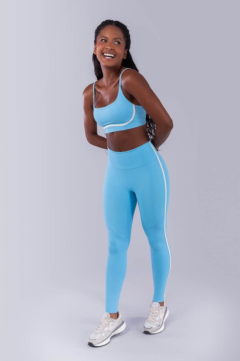 Calça Legging sem Gancho com Chapado nas Laterais (Azul Céu / Off-White) | Ref: K4485-B