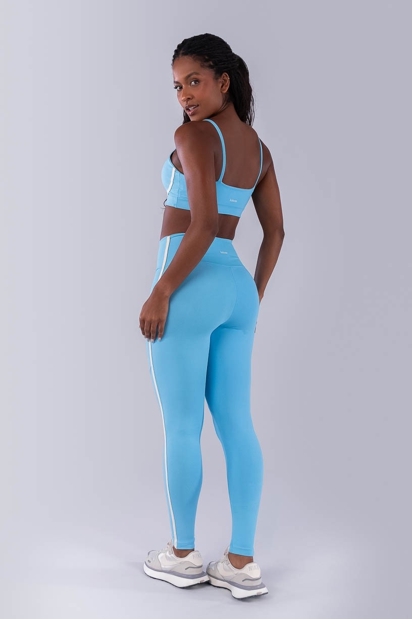 Calça Legging sem Gancho com Chapado nas Laterais (Azul Céu / Off-White) | Ref: K4485-B