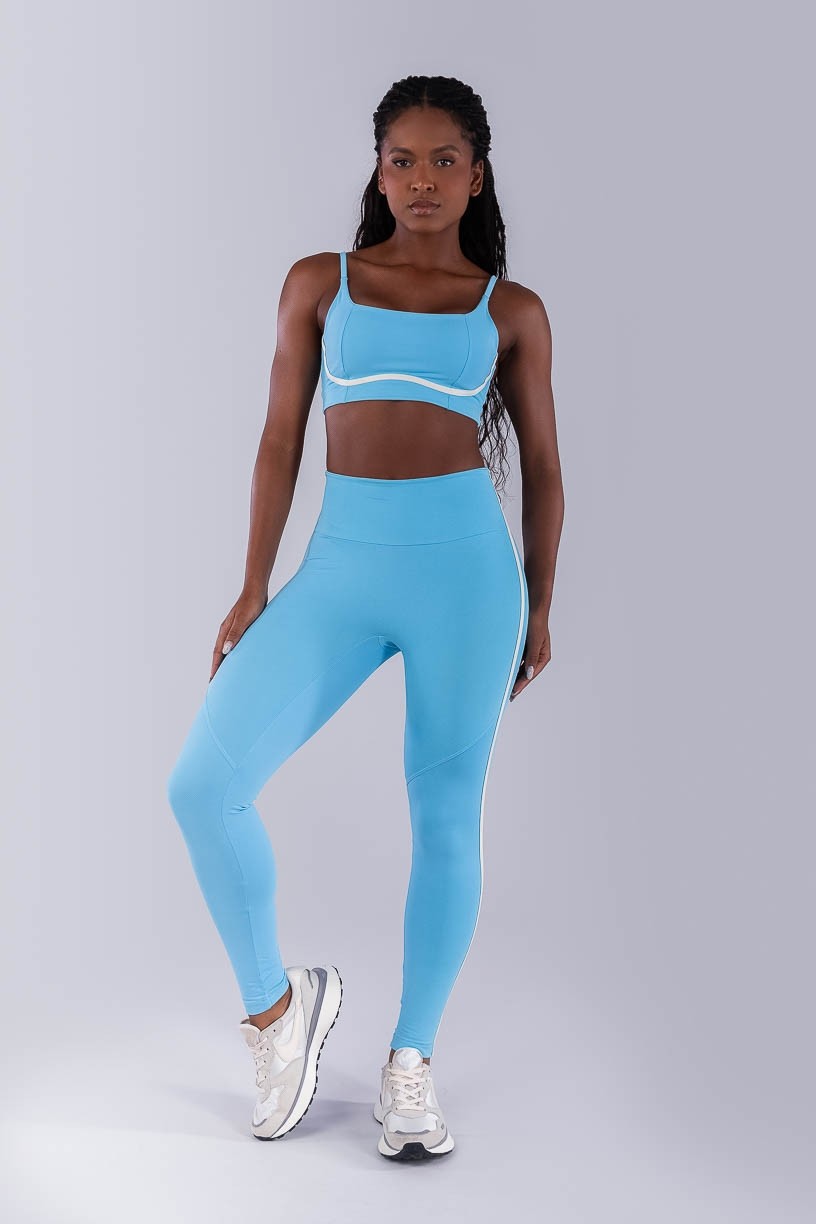 Calça Legging sem Gancho com Chapado nas Laterais (Azul Céu / Off-White) | Ref: K4485-B