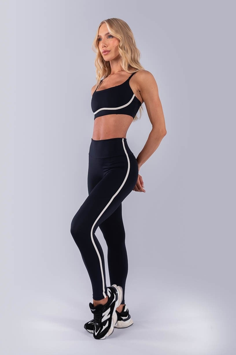 Calça Legging sem Gancho com Chapado nas Laterais (Preto / Off-White) | Ref: K4485-A