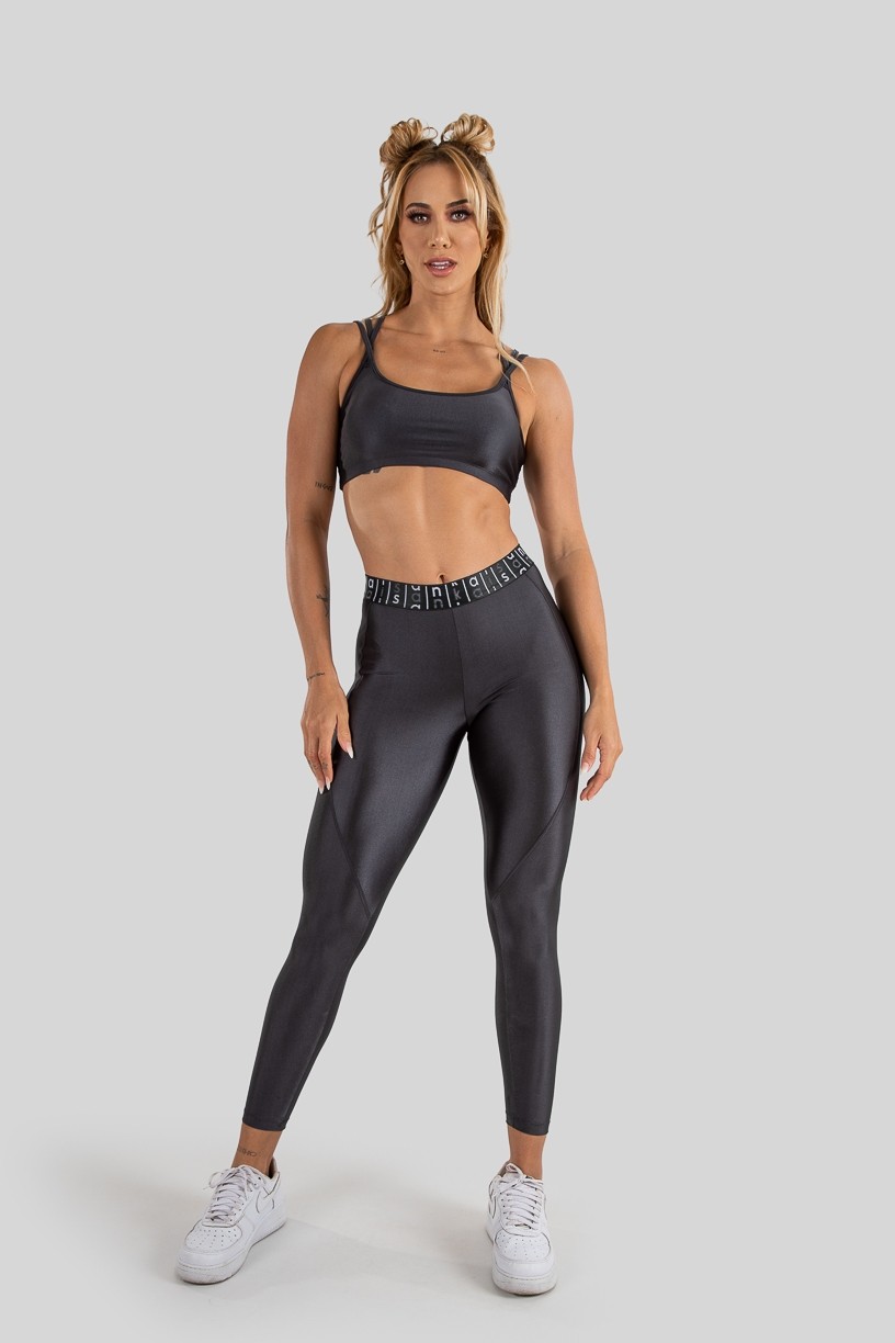 Calça Legging Tecido Platinado com Pesponto e Elástico (Chumbo  Preto)  Ref K3215-C