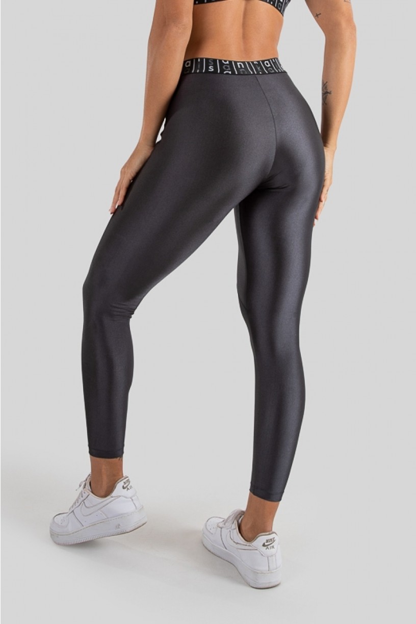 Calça Legging Tecido Platinado com Pesponto e Elástico (Chumbo  Preto)  Ref K3215-C