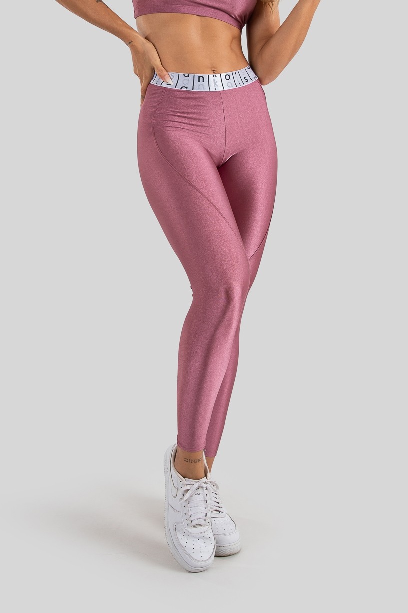 Calça Legging Tecido Platinado com Pesponto e Elástico (Rosa / Branco) | Ref: K3215-A