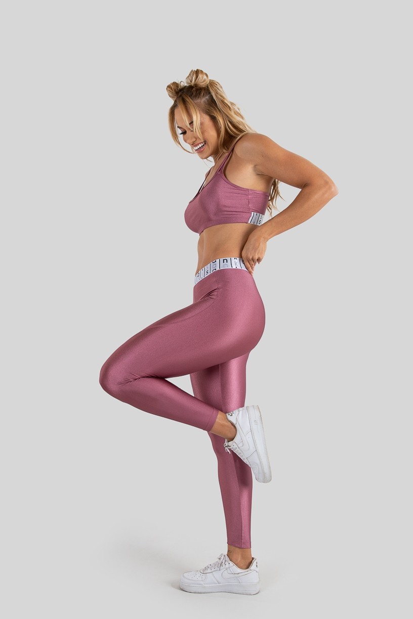 Calça Legging Tecido Platinado com Pesponto e Elástico (Rosa / Branco) | Ref: K3215-A