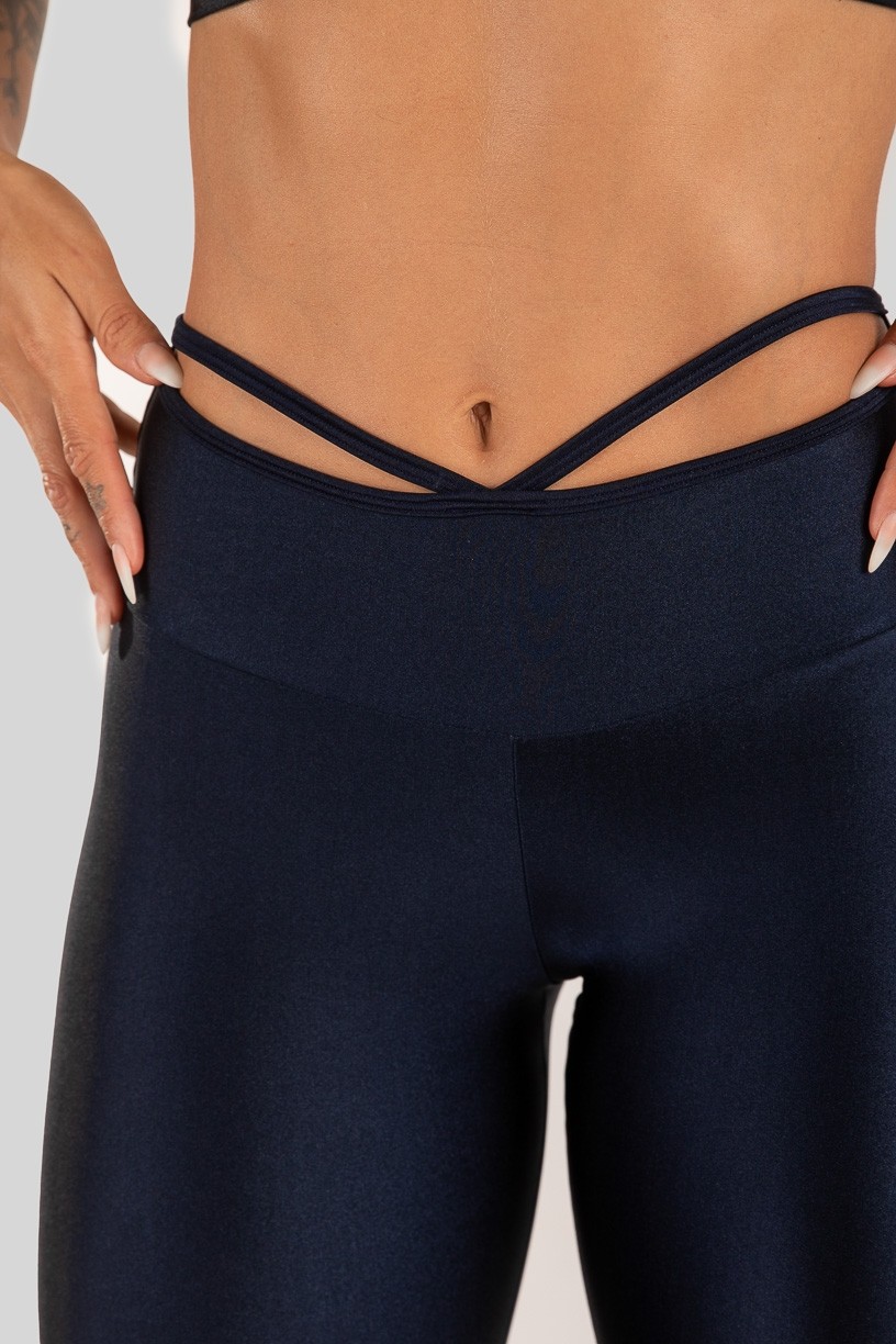 Calça Legging Tecido Platinado com Tiras no Cós (Azul Marinho) | Ref: K3212-E
