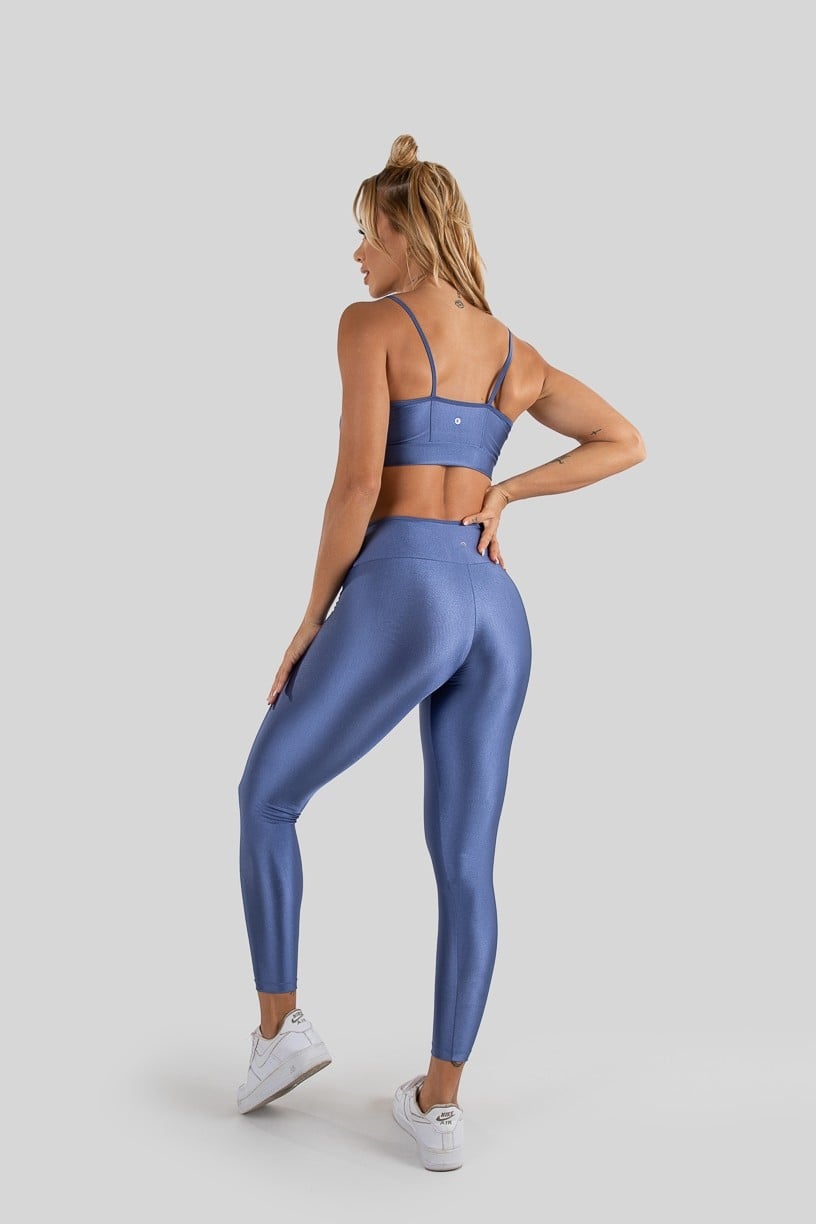 Calça Legging Tecido Platinado com Tiras no Cós (Azul) | Ref: K3212-F