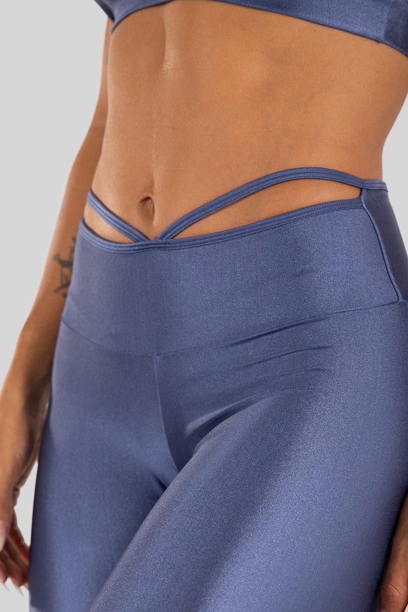 Calça Legging Tecido Platinado com Tiras no Cós (Azul) | Ref: K3212-F