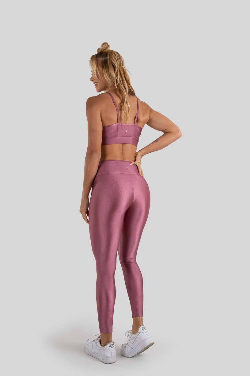 Calça Legging Tecido Platinado com Tiras no Cós (Rosa) | Ref: K3212-A