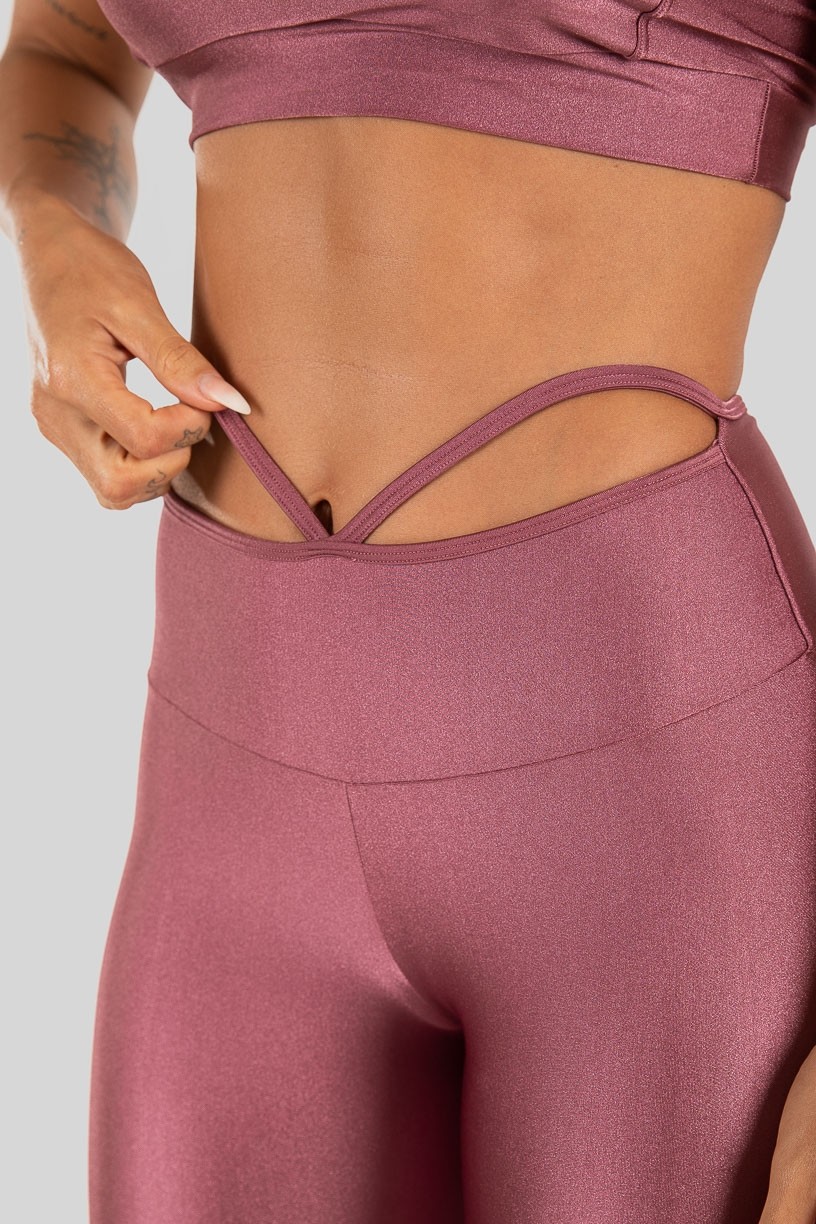 Calça Legging Tecido Platinado com Tiras no Cós (Rosa) | Ref: K3212-A