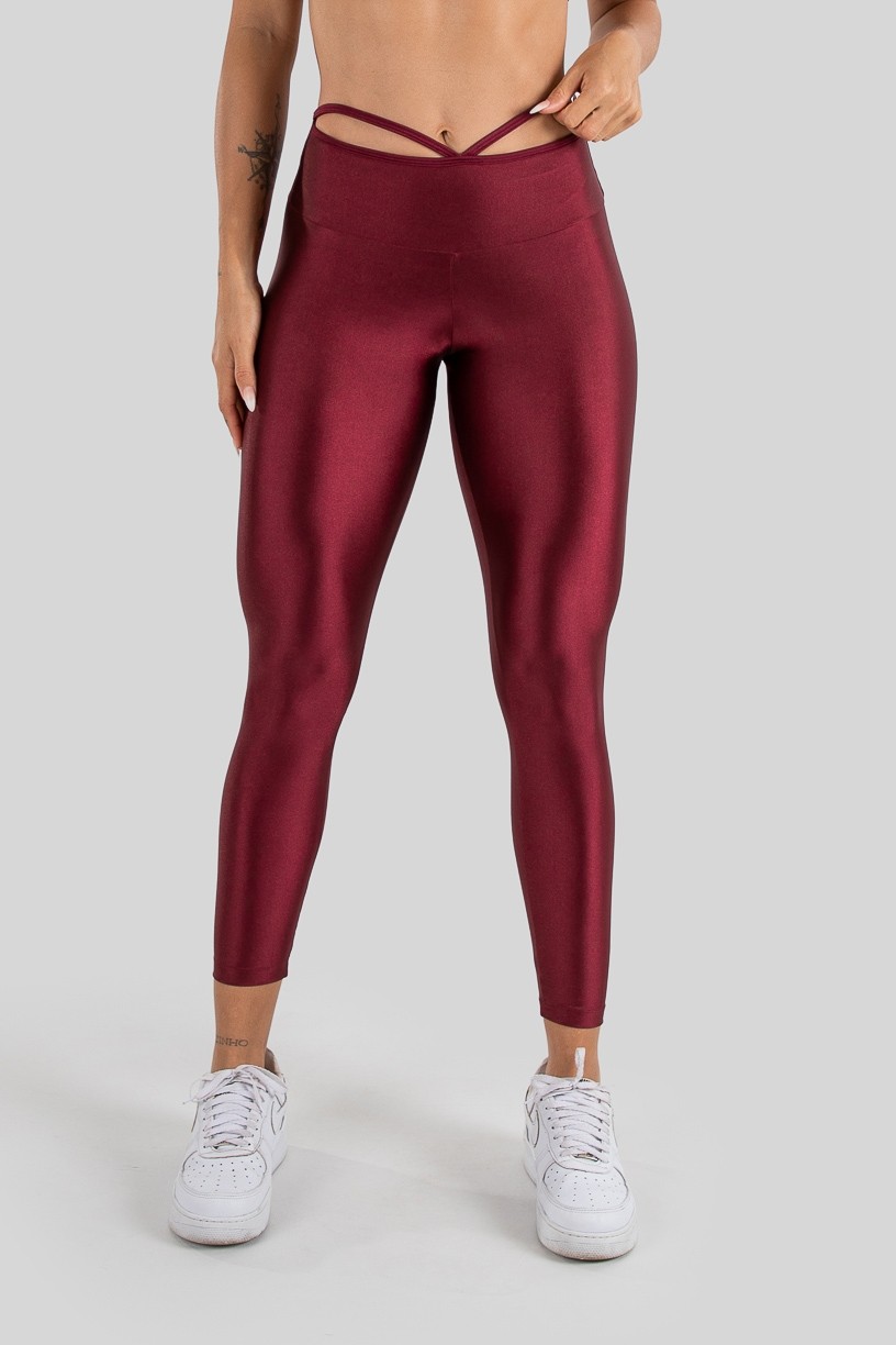 Calça Legging Tecido Platinado com Tiras no Cós (Vinho) | Ref: K3212-C