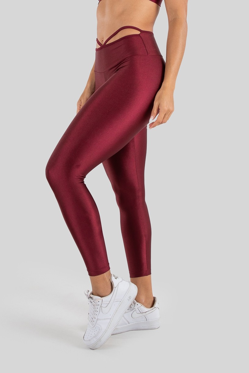 Calça Legging Tecido Platinado com Tiras no Cós (Vinho) | Ref: K3212-C