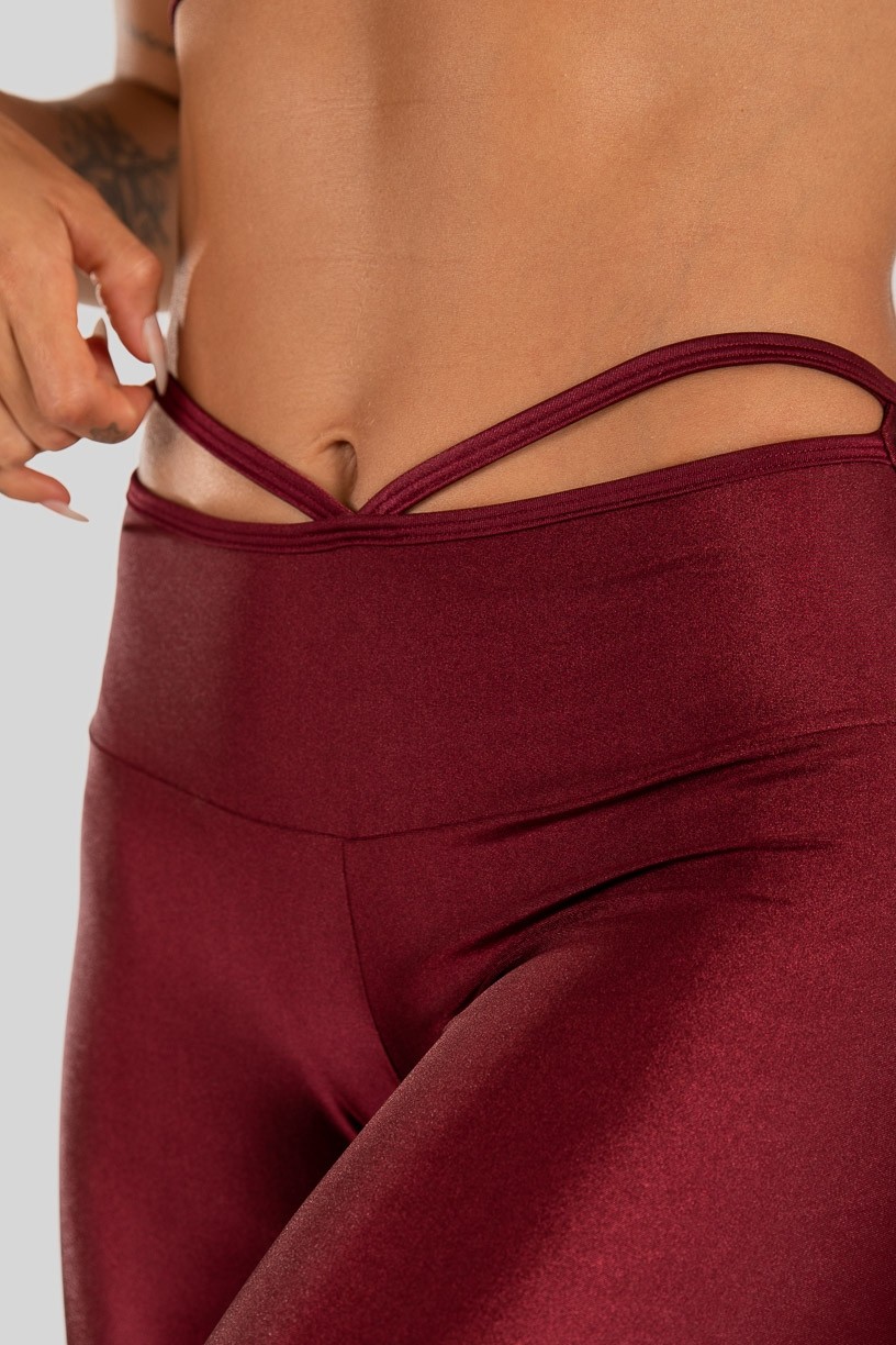 Calça Legging Tecido Platinado com Tiras no Cós (Vinho) | Ref: K3212-C