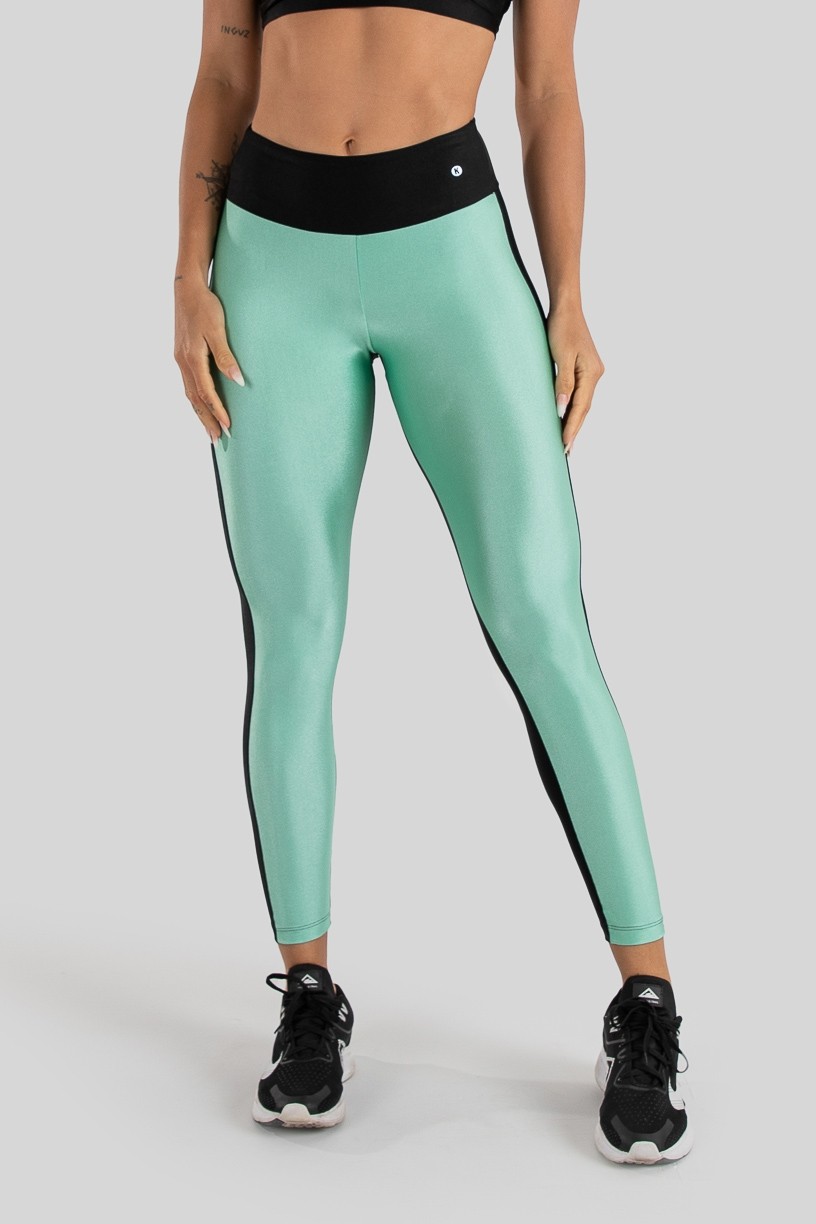 Calça Legging Tecido Platinado Duas Cores (Verde Claro / Preto) | Ref: GO472-G