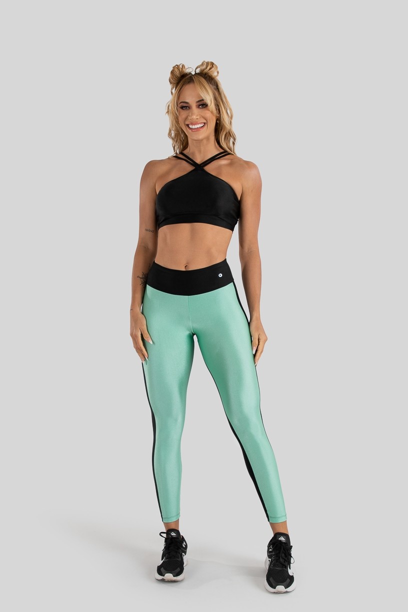 Calça Legging Tecido Platinado Duas Cores (Verde Claro / Preto) | Ref: GO472-G