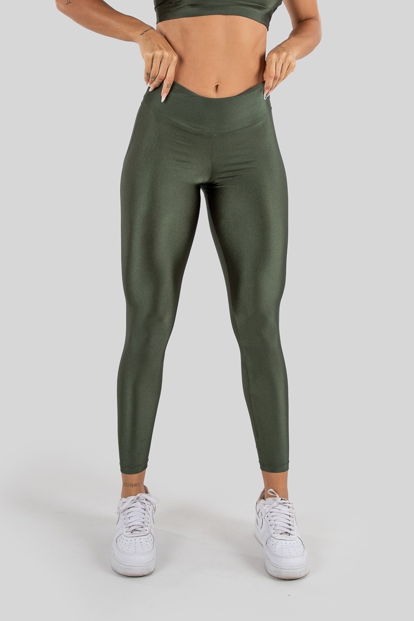 Calça Legging Tecido Platinado Levanta Bumbum (Verde Militar) | Ref: K3210-D