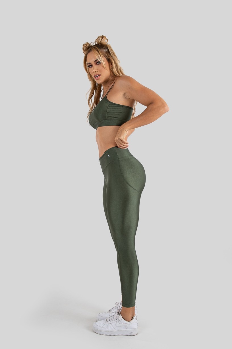 Calça Legging Tecido Platinado Levanta Bumbum (Verde Militar) | Ref: K3210-D