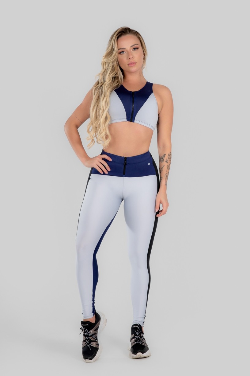 Calça Legging Três Cores com Zíper (Branco / Azul Marinho / Preto) | Ref: K2967-C