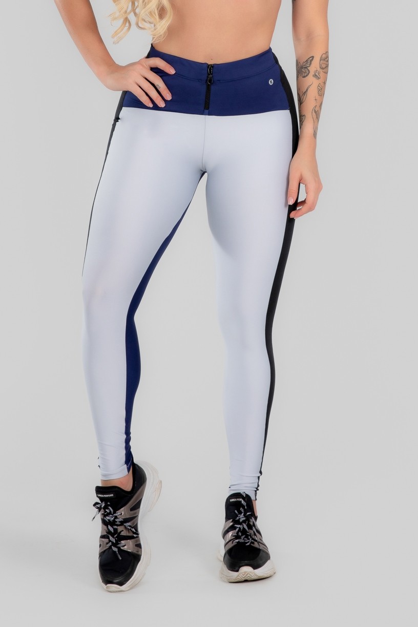 Calça Legging Três Cores com Zíper (Branco / Azul Marinho / Preto) | Ref: K2967-C