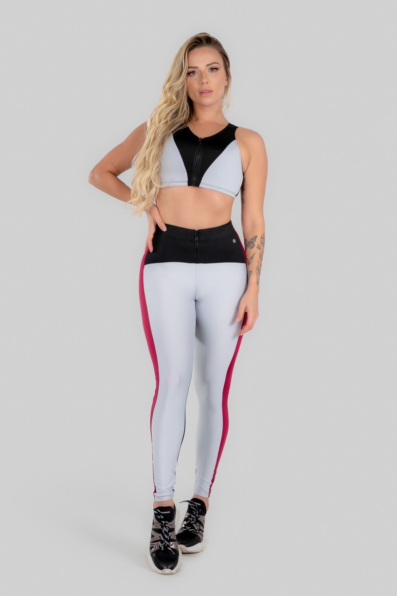 Calça Legging Três Cores com Zíper (Branco / Preto / Vinho) | Ref: K2967-A