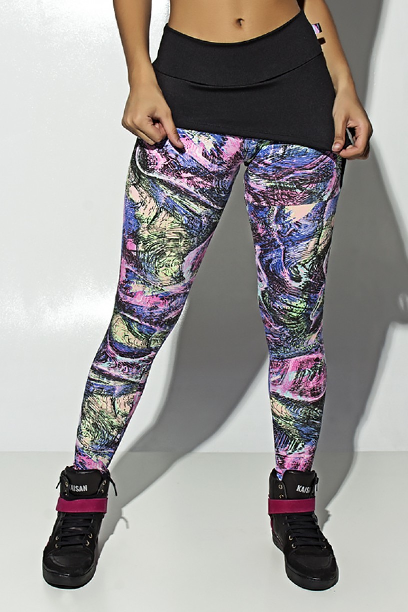 Calça Samanta Estampada com Tapa Bumbum Liso (Azul Rosa e Verde com Riscos Pretos) | Ref: F1501