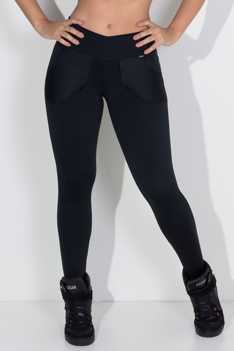 Calça Legging Lisa com Bolso (Preto) | Ref: KS-F146-001