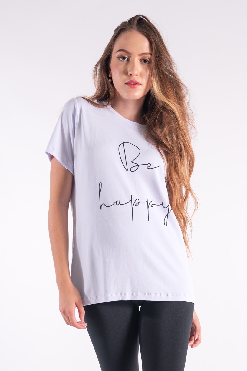 Camisetão com Silk Be Happy (Branco) | Ref: K2850-B