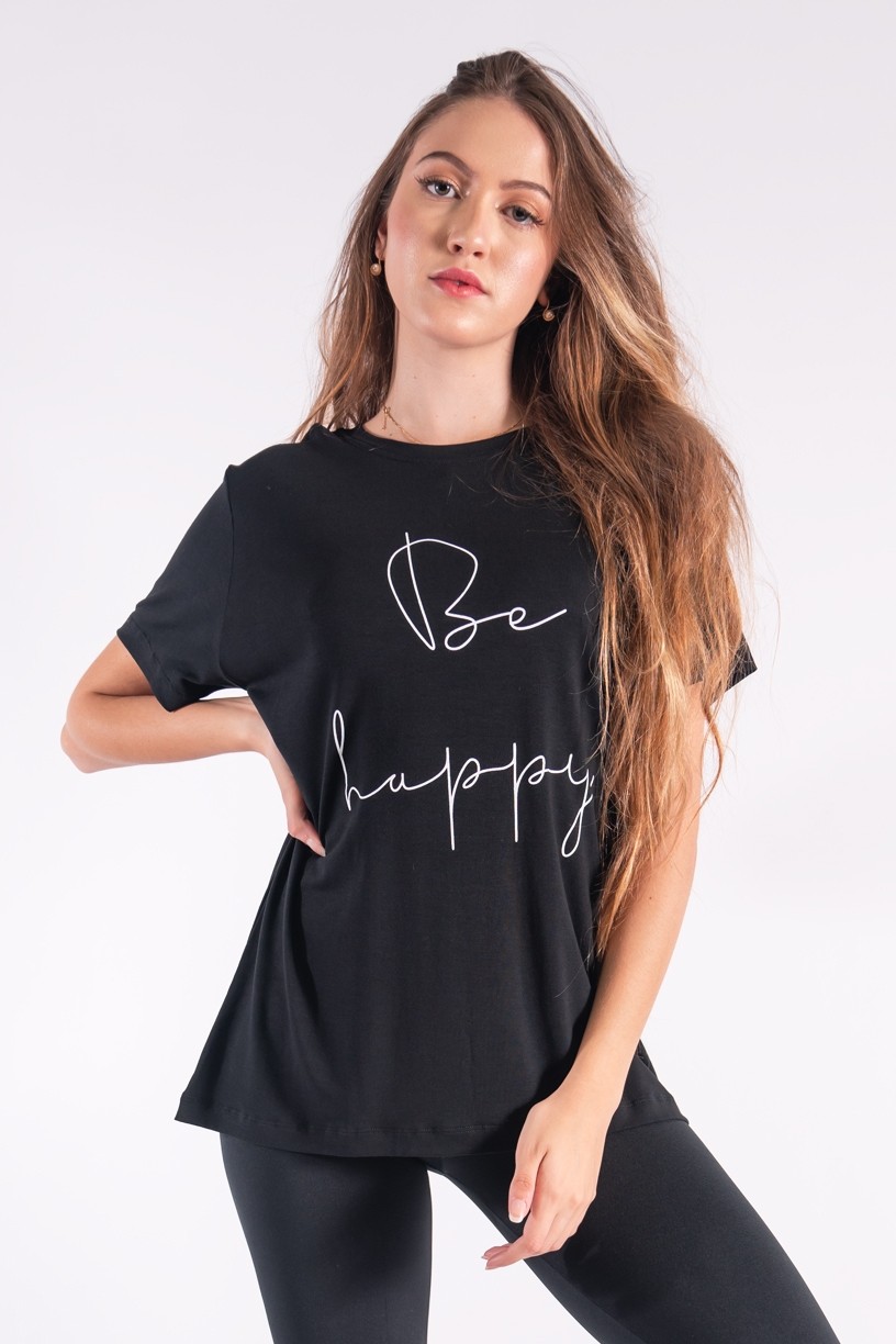 Camisetão com Silk Be Happy (Preto) | Ref: K2850-A