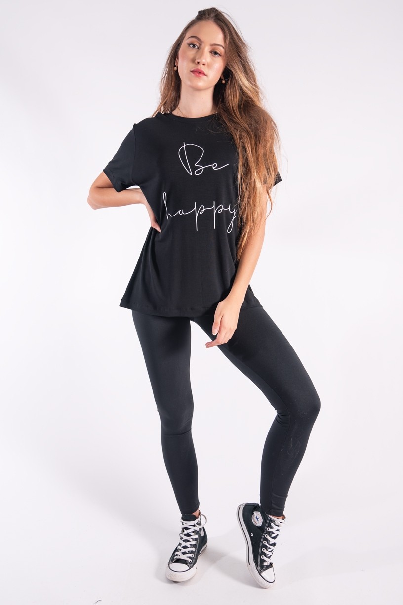 Camisetão com Silk Be Happy (Preto) | Ref: K2850-A