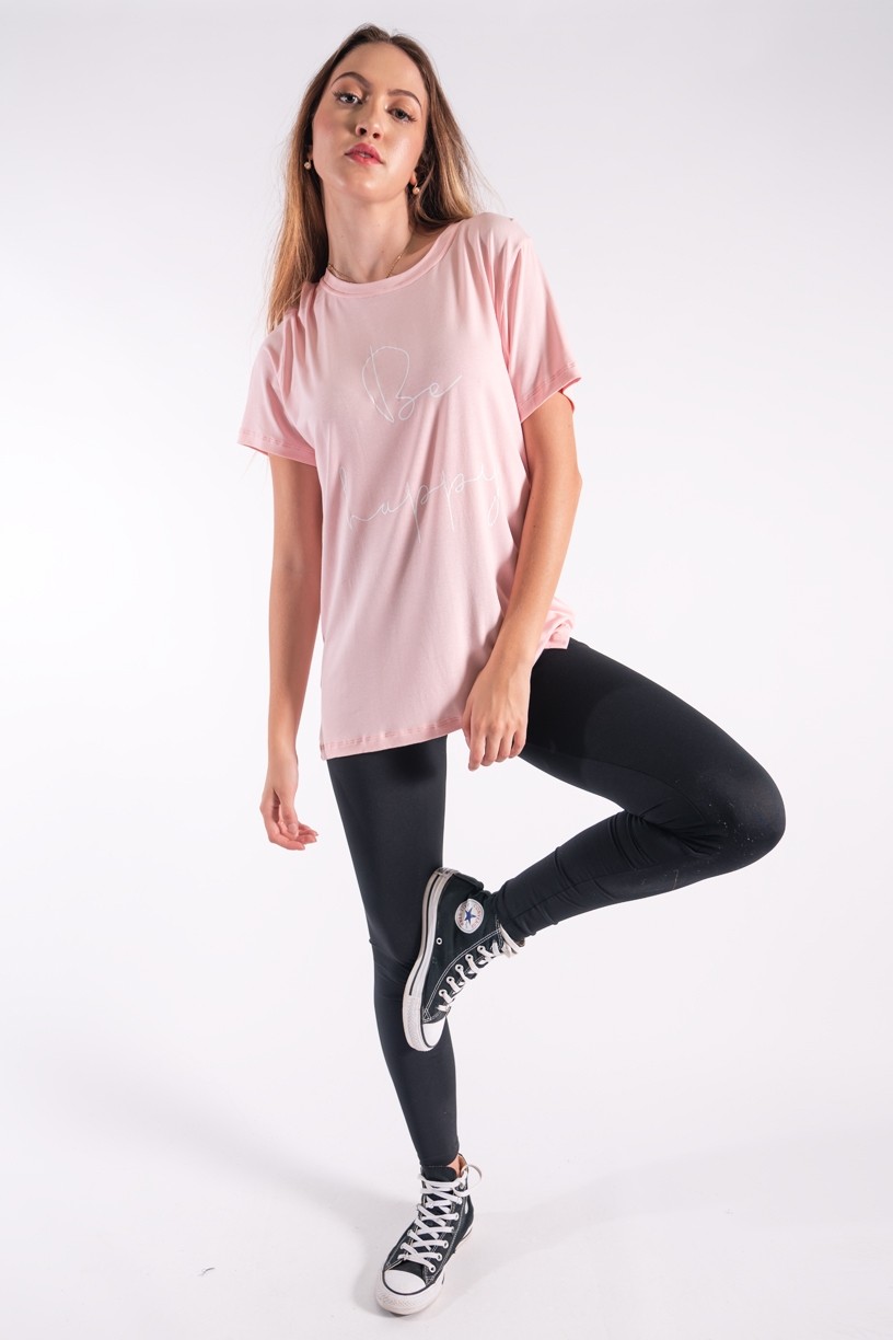 Camisetão com Silk Be Happy (Rosa Bebê) | Ref: K2850-D