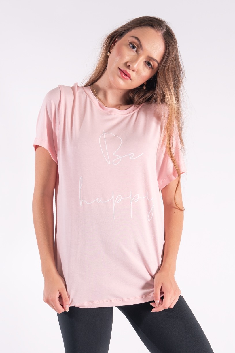 Camisetão com Silk Be Happy (Rosa Bebê) | Ref: K2850-D