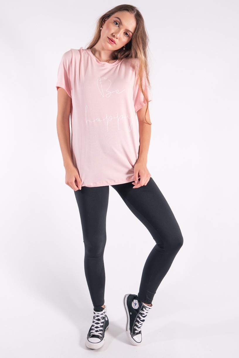 Camisetão com Silk Be Happy (Rosa Bebê) | Ref: K2850-D