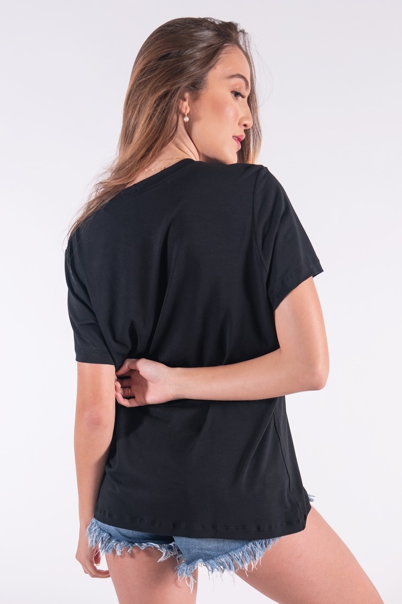 Camisetão com Silk Borboletas Azuis (Preto) | Ref: K2846-A