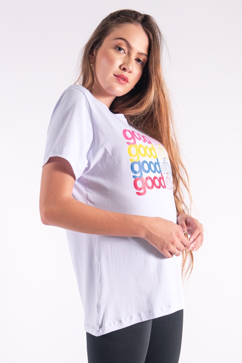 Camisetão com Silk Good Vibes (Branco) | Ref: K2848-B