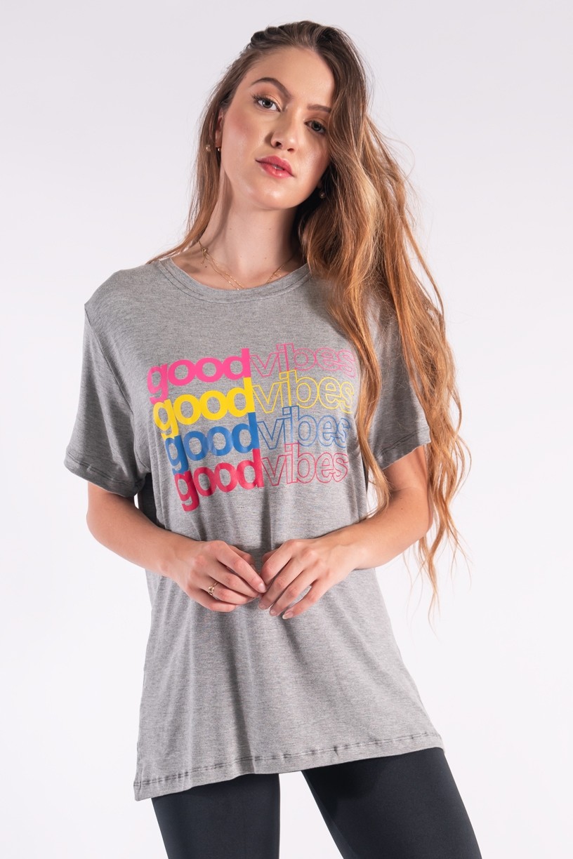 Camisetão com Silk Good Vibes (Mescla) | Ref: K2848-C