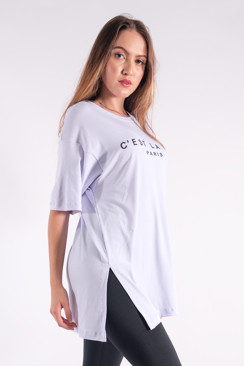 Camisetão Maxi com Silk Cest La Vie (Branco) | Ref: K2851-B