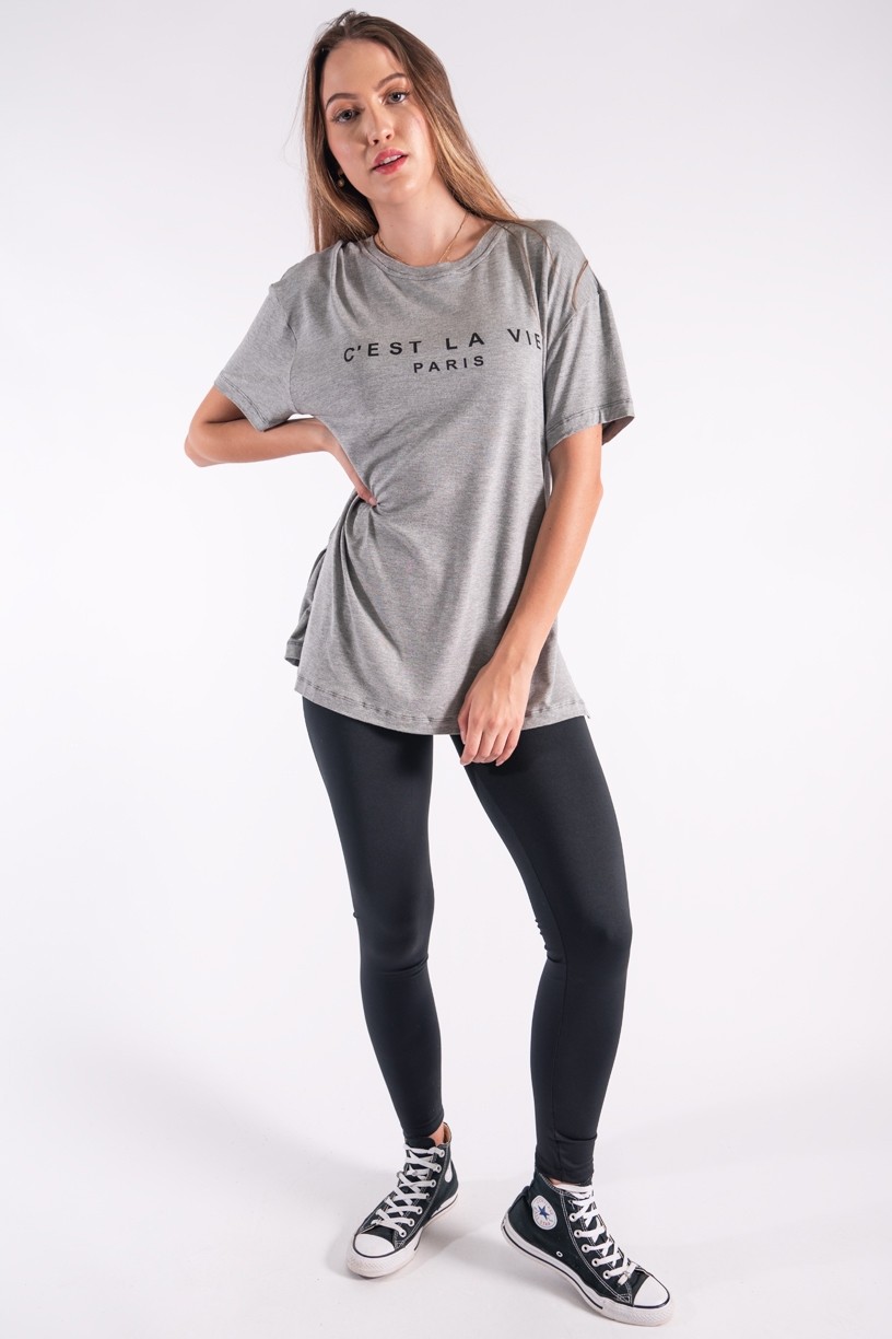 Camisetão Maxi com Silk Cest La Vie (Mescla) | Ref: K2851-C