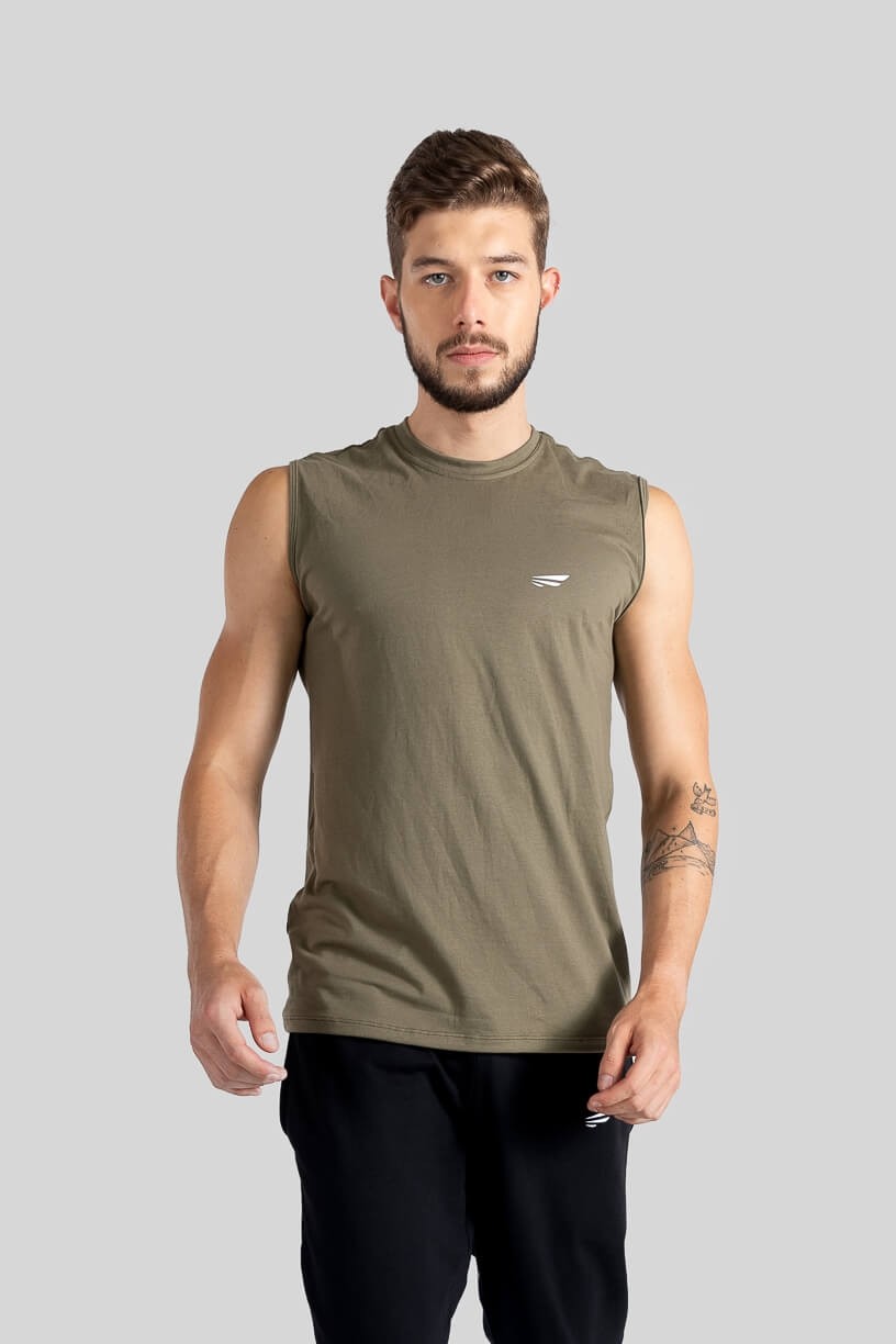 Camiseta Regata Masculina (Verde Militar) | Ref: K3117-E