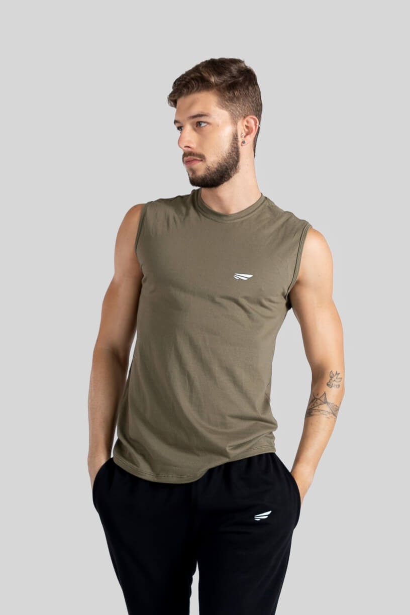 Camiseta Regata Masculina (Verde Militar) | Ref: K3117-E