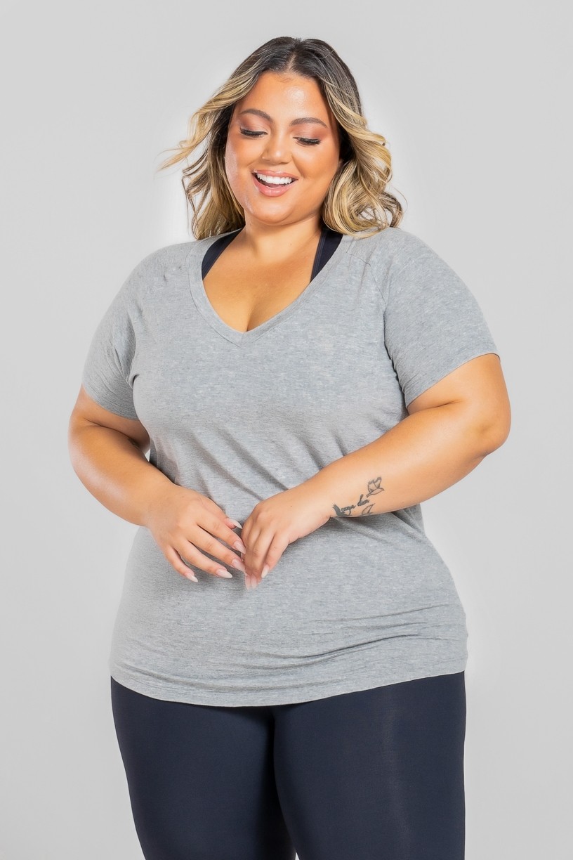 Camiseta Raglan Básica Plus Size (Mescla) | Ref: KP3082-D