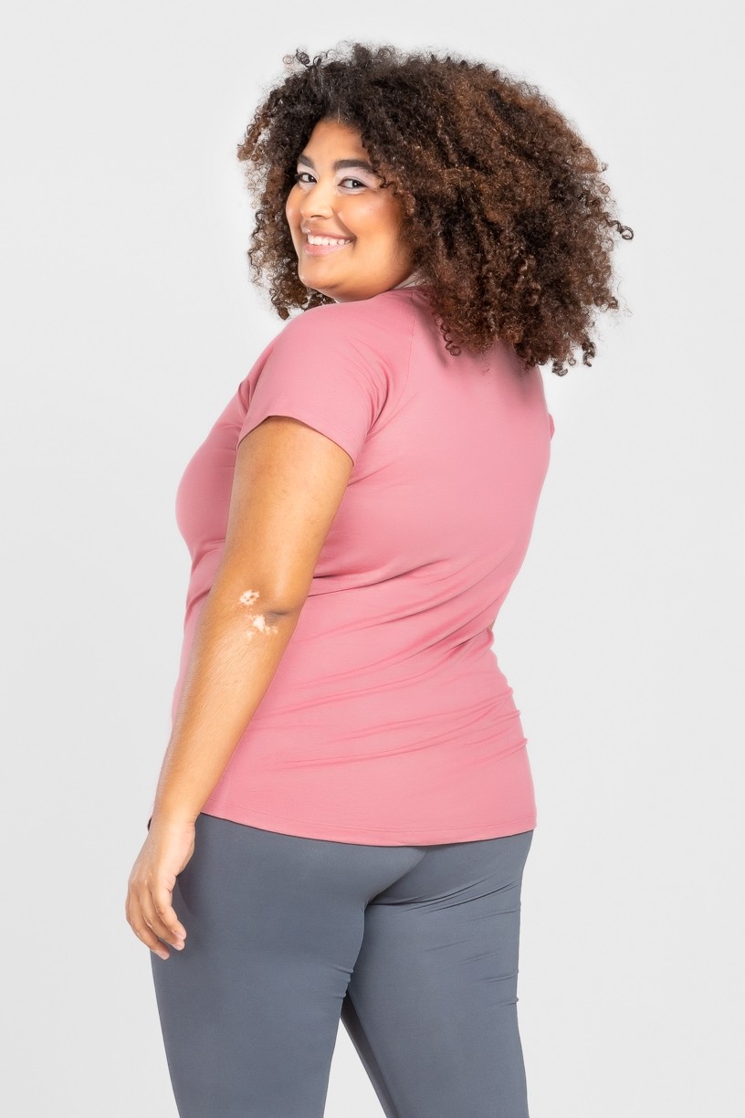 Camiseta Raglan Básica Plus Size (Rosa) | Ref: KP3082-E