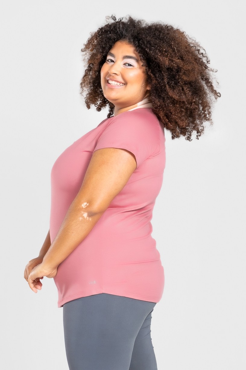 Camiseta Raglan Básica Plus Size (Rosa) | Ref: KP3082-E