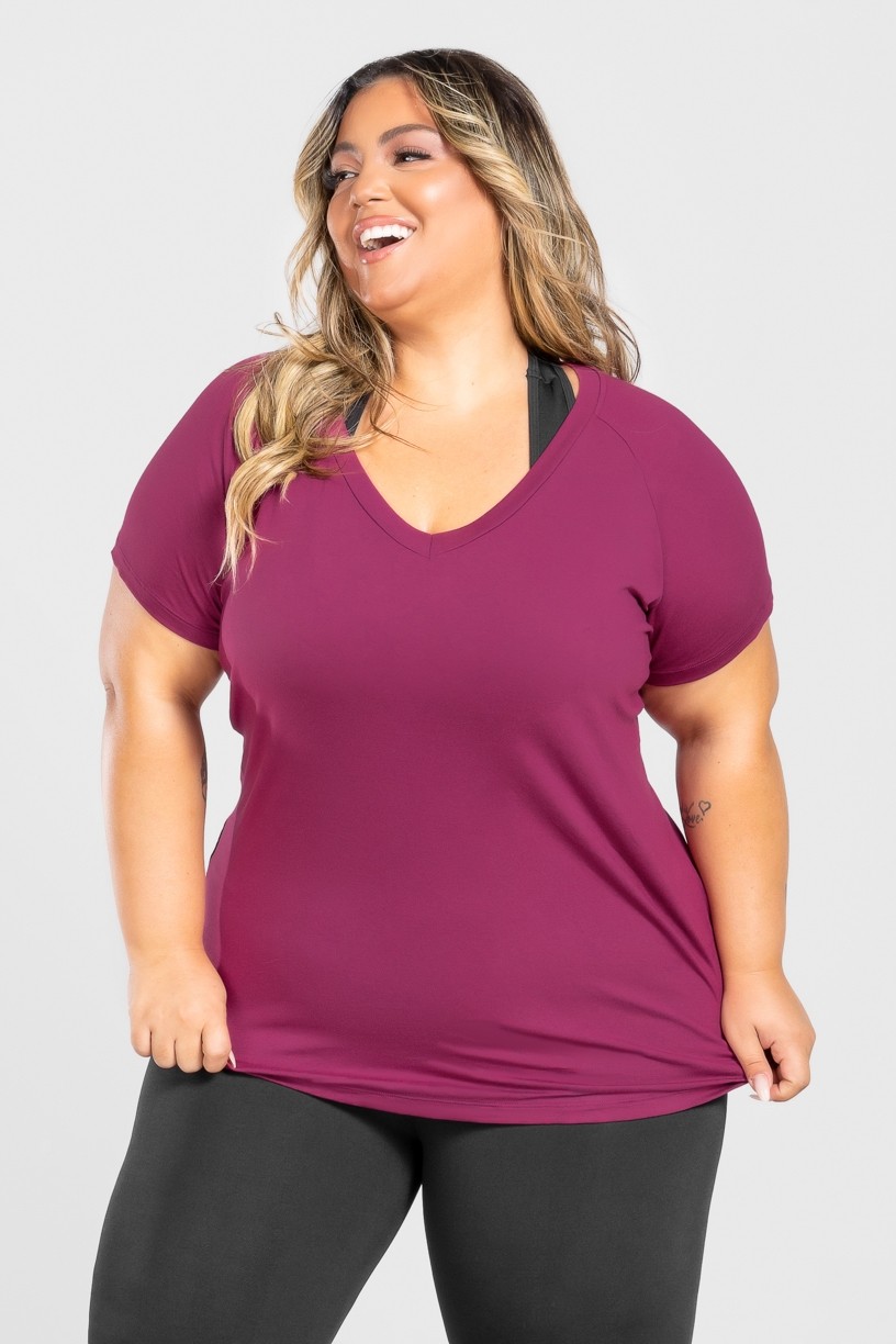 Camiseta Raglan Básica Plus Size (Roxo) | Ref: KP3082-C