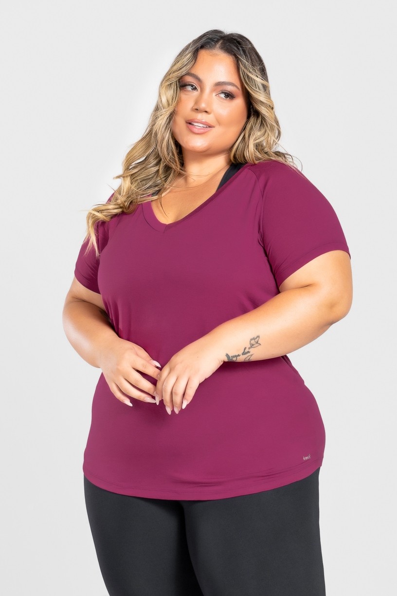 Camiseta Raglan Básica Plus Size (Roxo) | Ref: KP3082-C