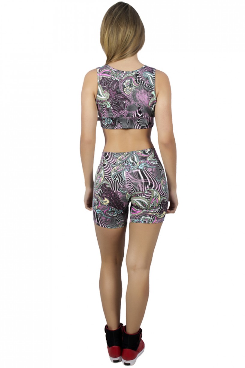 Conjunto Top e Bermuda Estampados com Listra | Ref: F670