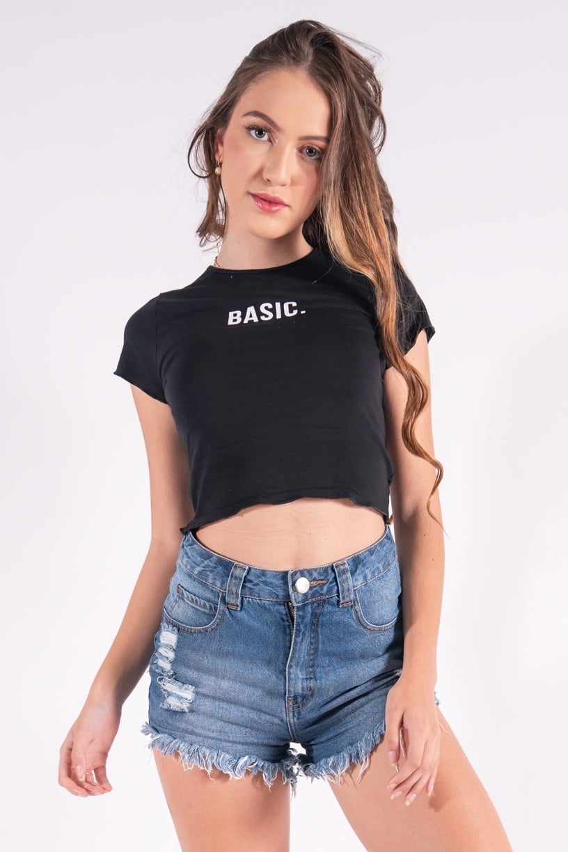 Cropped Básico Chuleado com Silk Basic (Preto) | Ref: K2860-A 