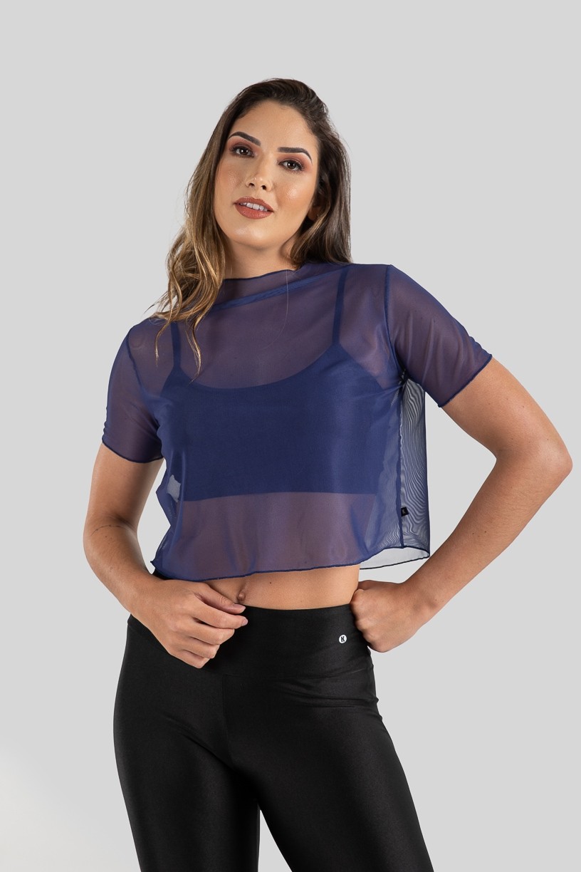 Cropped Camiseta de Tule (Azul Marinho)  Ref K3206-F