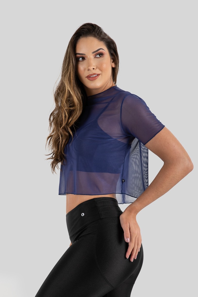 Cropped Camiseta de Tule (Azul Marinho)  Ref K3206-F