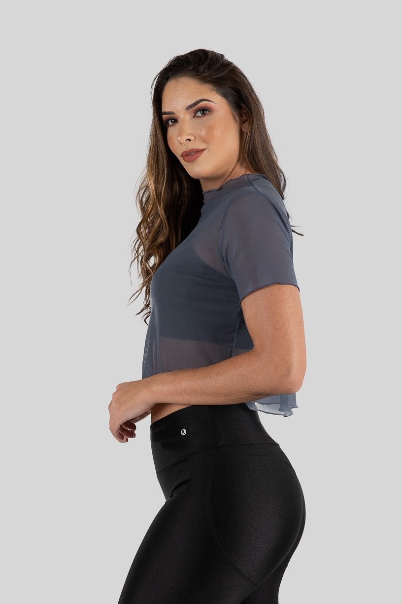 Cropped Camiseta de Tule (Chumbo)  Ref K3206-E