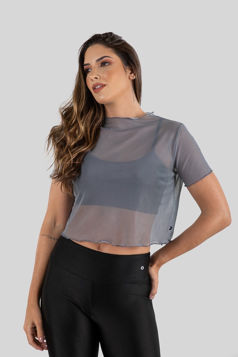 Cropped Camiseta de Tule (Cinza)  Ref K3206-D 